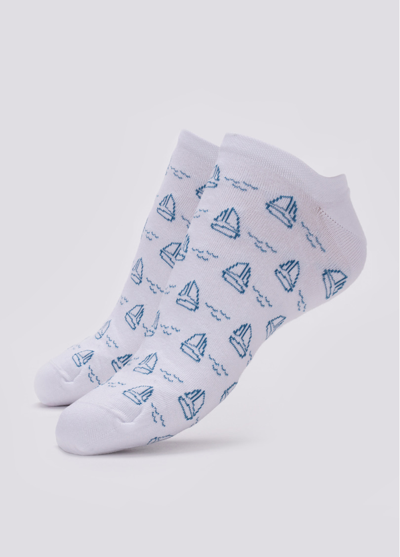 Носки мужские короткие с рисунком парусных яхт MS1 MARINE 009 (белый)