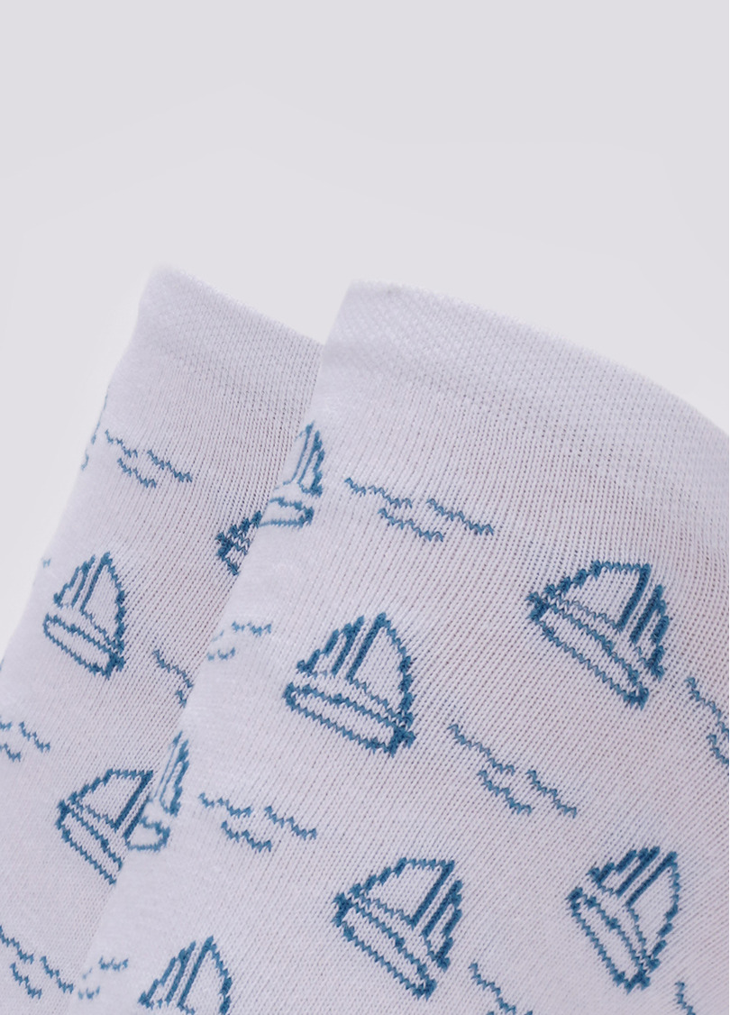 Носки мужские короткие с рисунком парусных яхт MS1 MARINE 009 (белый)