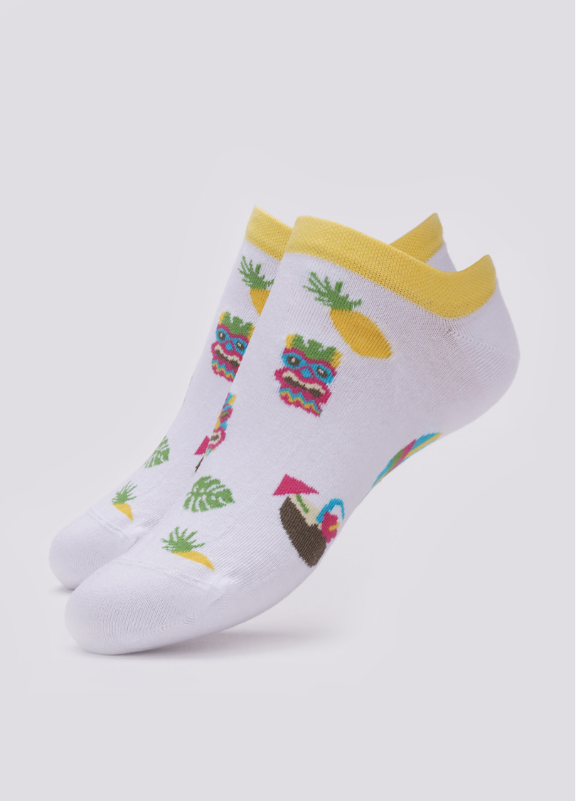 Короткие носки мужские с тропическим рисунком MS1 TROPIC 001 (белый)