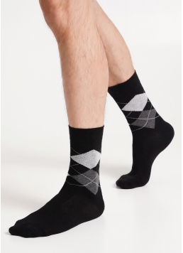 Высокие носки мужские с боковым рисунком MS3 BASIC 002 black (черный)