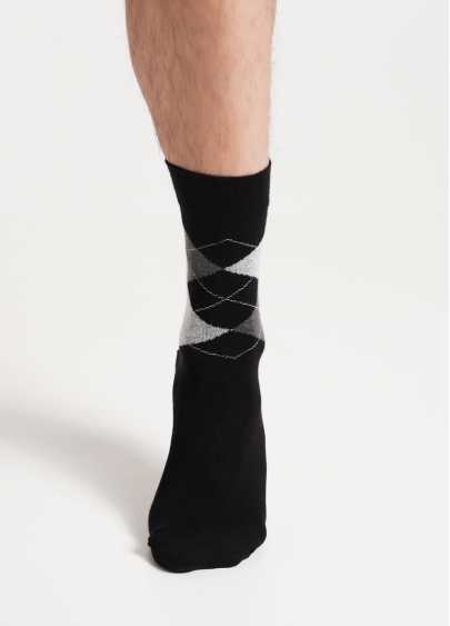 Высокие носки мужские с боковым рисунком MS3 BASIC 002 black (черный)