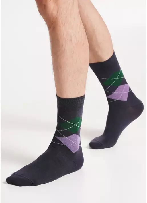 Высокие носки мужские с боковым рисунком MS3 BASIC 002 iron (серый)