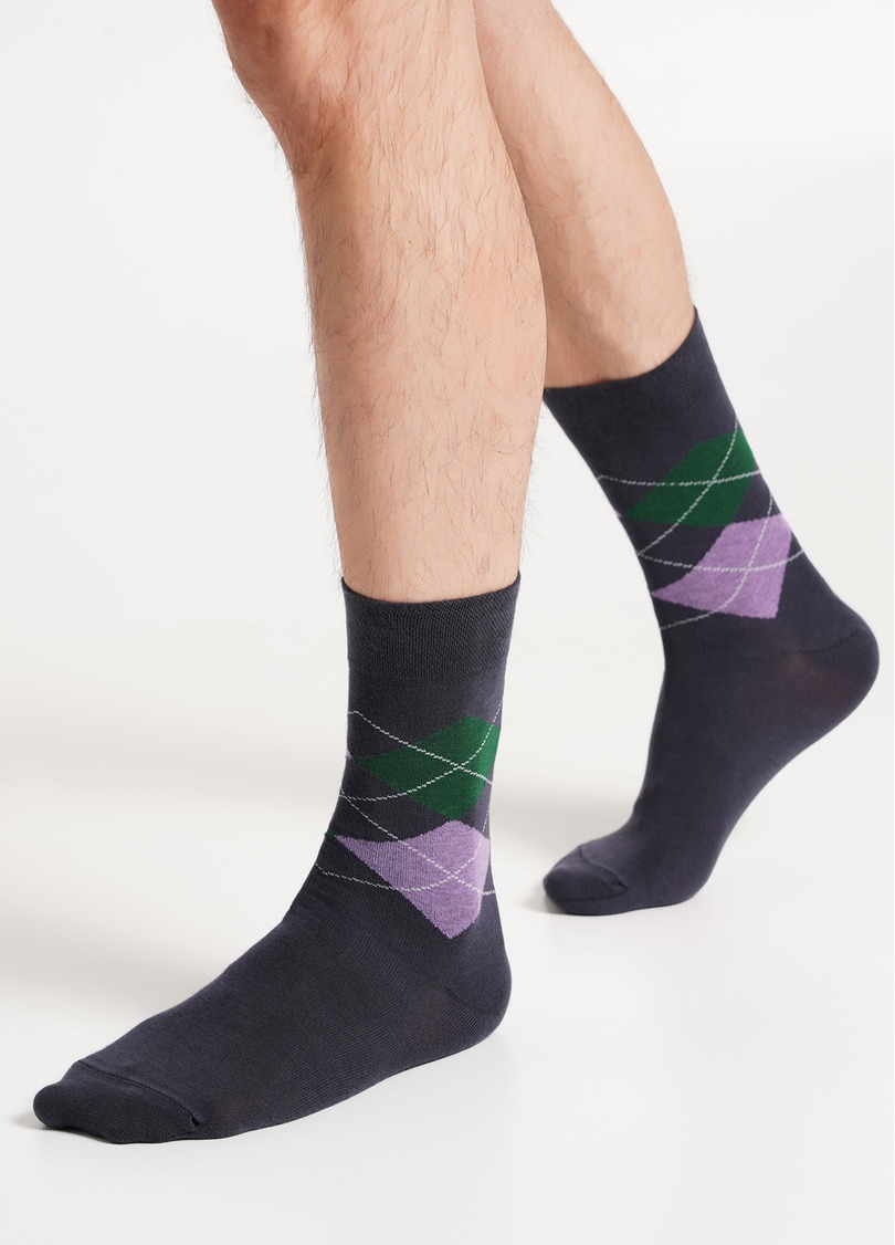 Высокие носки мужские с боковым рисунком MS3 BASIC 002 iron (серый)