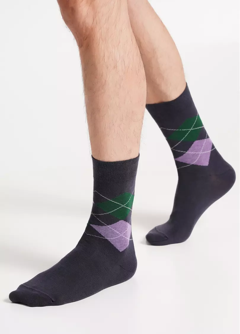 Высокие носки мужские с боковым рисунком MS3 BASIC 002 iron (серый)