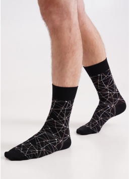 Мужские носки длинные с геометрическим узором MS3 BASIC 2402 black (черный)