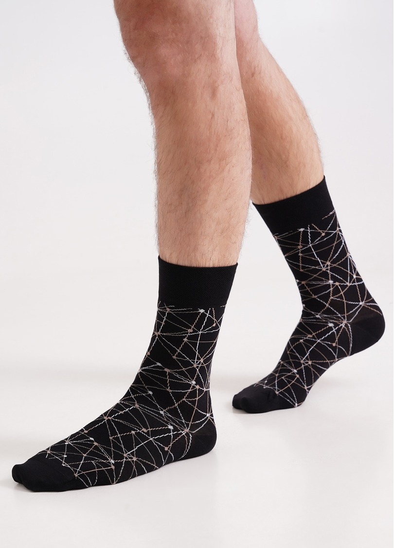 Чоловічі шкарпетки довгі з геометричним візерунком MS3 BASIC 2402 black (чорний)