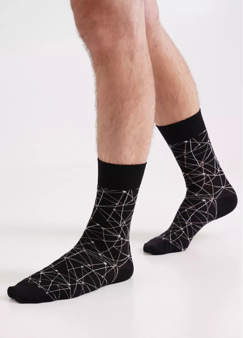 Чоловічі шкарпетки довгі з геометричним візерунком MS3 BASIC 2402 black (чорний)