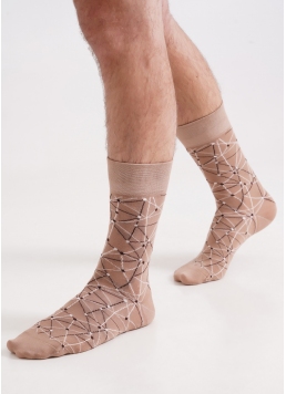 Чоловічі шкарпетки довгі з геометричним візерунком MS3 BASIC 2402 chantarel (бежевий)