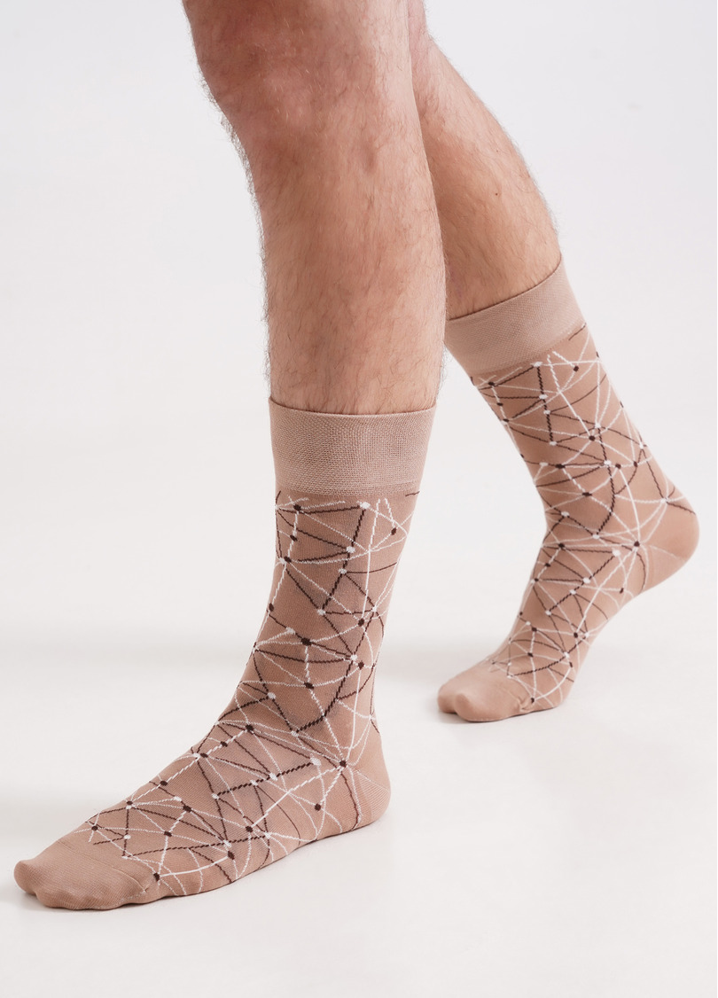 Мужские носки длинные с геометрическим узором MS3 BASIC 2402 chantarel (бежевый)