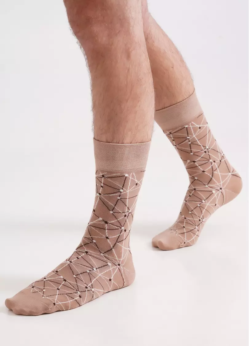 Мужские носки длинные с геометрическим узором MS3 BASIC 2402 chantarel (бежевый)