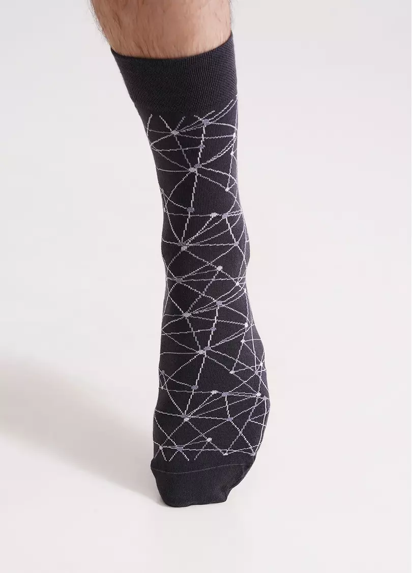 Мужские носки длинные с геометрическим узором MS3 BASIC 2402 iron (серый)