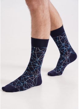 Чоловічі шкарпетки довгі з геометричним візерунком MS3 BASIC 2402 navy blazer (синій)