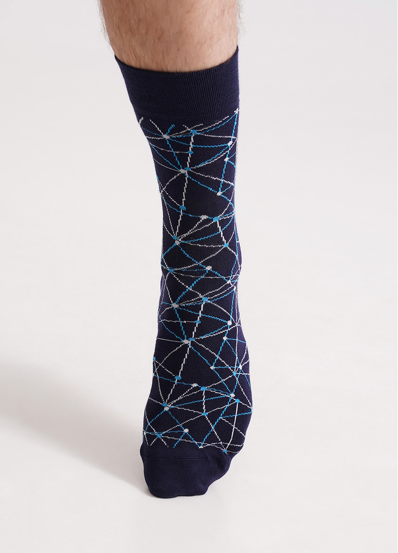 Мужские носки длинные с геометрическим узором MS3 BASIC 2402 navy blazer (синий)