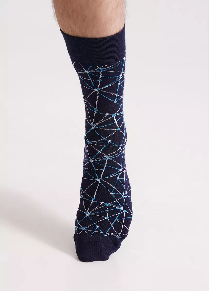 Чоловічі шкарпетки довгі з геометричним візерунком MS3 BASIC 2402 navy blazer (синій)