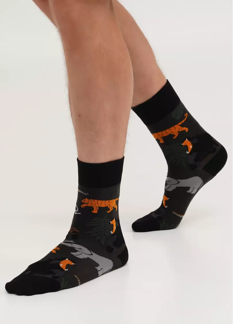 Набор мужские носки с животными и в полоску (2 пары) MS3 FASHION SET 1 (пак х2) pirate black/black (черный)