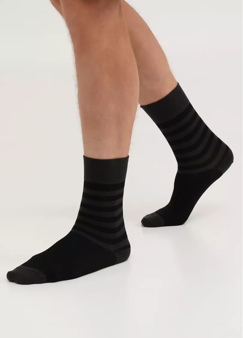 Набор мужские носки с животными и в полоску (2 пары) MS3 FASHION SET 1 (пак х2) pirate black/black (черный)