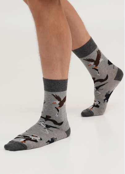 Набор мужские носки с орлами и в полоску (2 пары) MS3 FASHION SET 2 (пак х2) dark grey melange/black (серый/черный)