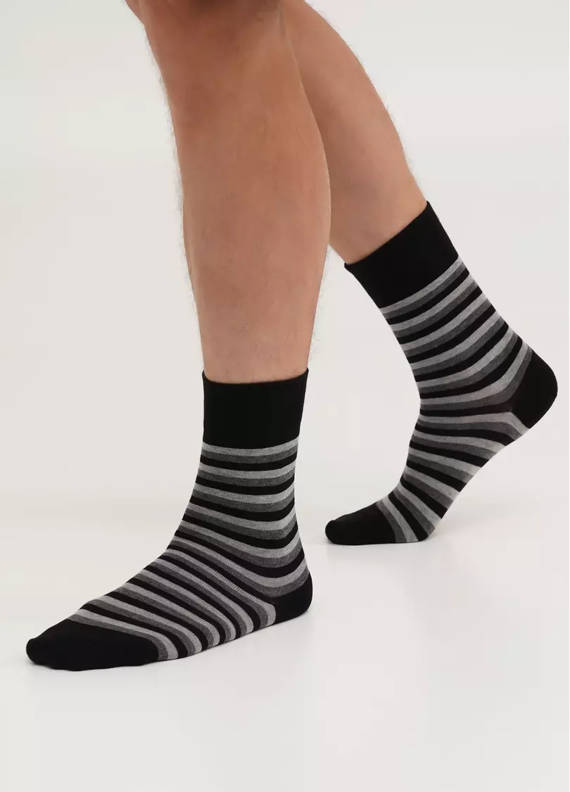 Набор мужские носки с орлами и в полоску (2 пары) MS3 FASHION SET 2 (пак х2) dark grey melange/black (серый/черный)