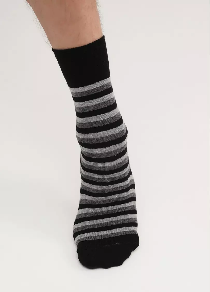 Набор мужские носки с орлами и в полоску (2 пары) MS3 FASHION SET 2 (пак х2) dark grey melange/black (серый/черный)