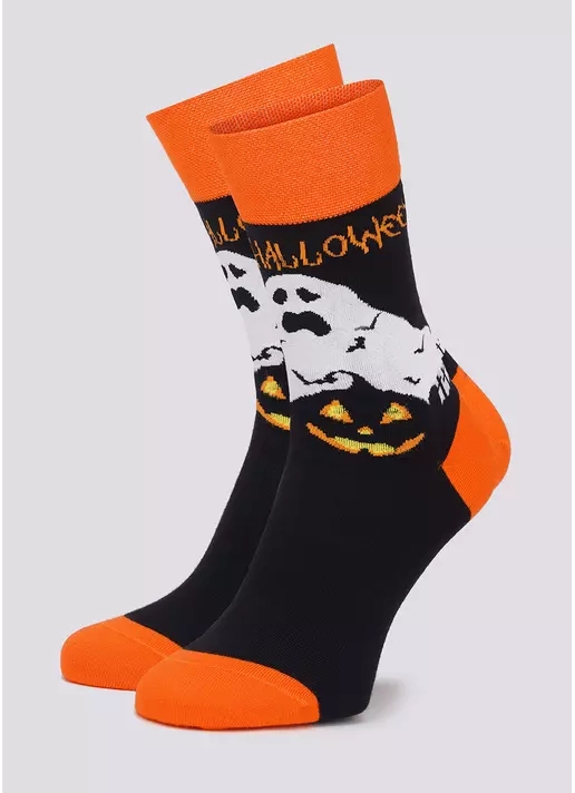 Высокие носки мужские с рисунком призрака и тыкв MS3 HALLOWEEN 004 black (черный)