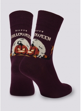 Чоловічі шкарпетки з бавовни з малюнком гарбуза MS3 HALLOWEEN 007 vintage grape (фіолетовий)