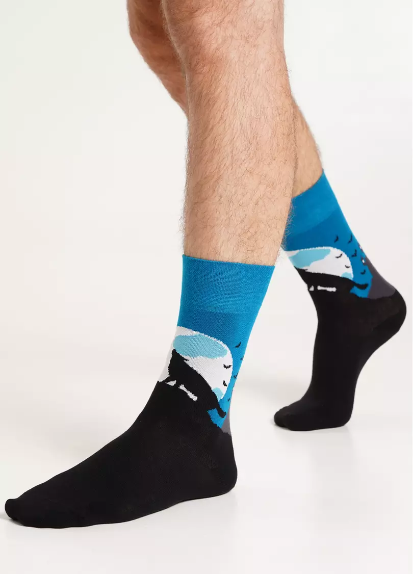 Мужские носки высокие с волком MS3 HALLOWEEN 2302 blue sapphire (синий)