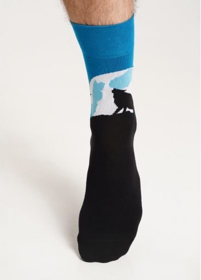 Чоловічі шкарпетки високі з вовком MS3 HALLOWEEN 2302 blue sapphire (синій)