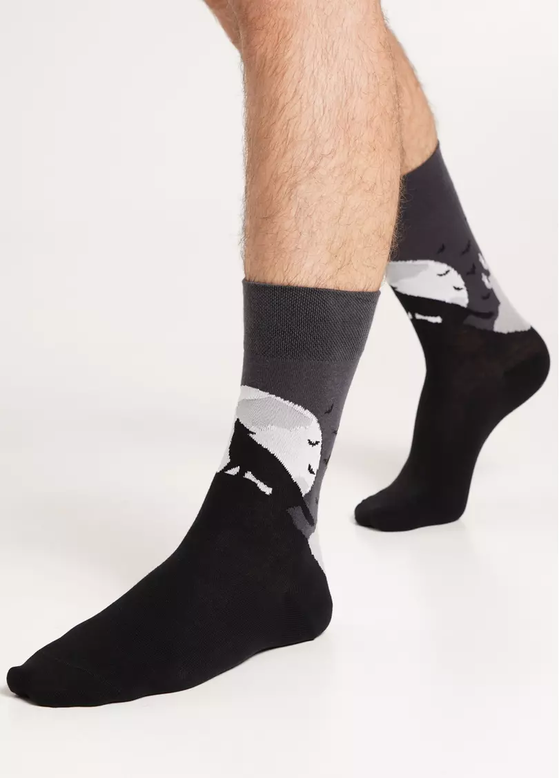 Чоловічі шкарпетки високі з вовком MS3 HALLOWEEN 2302 pirate black (чорний)