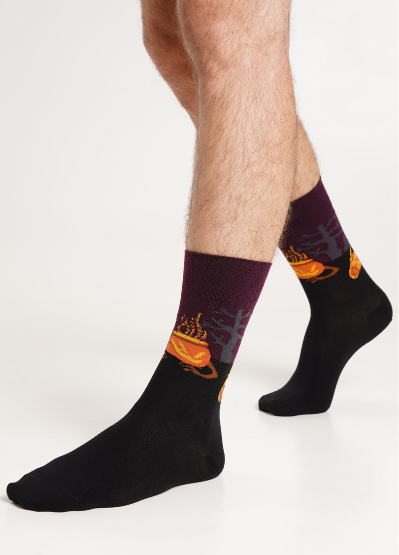 Мужские носки высокие с тыквами MS3 HALLOWEEN 2303 vintage grape (фиолетовый)