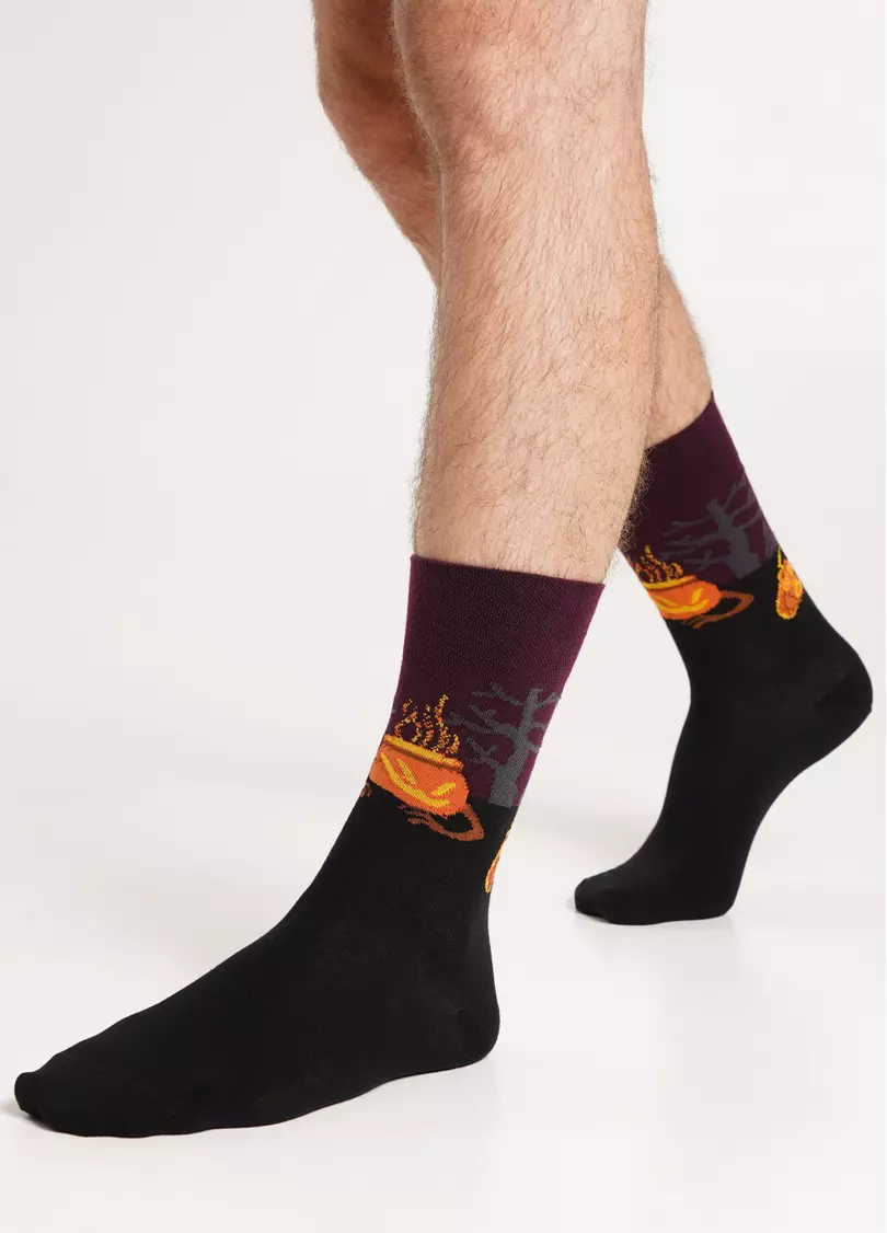 Мужские носки высокие с тыквами MS3 HALLOWEEN 2303 vintage grape (фиолетовый)