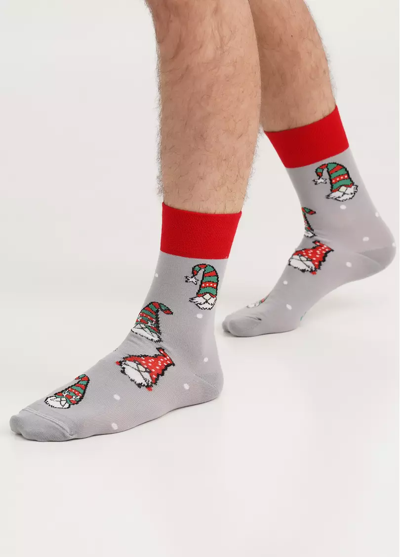 Чоловічі шкарпетки з різдвяними гномами MS3 NEW YEAR 2303 silver (сірий)