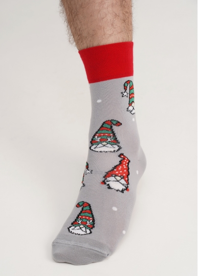 Чоловічі шкарпетки з різдвяними гномами MS3 NEW YEAR 2303 silver (сірий)