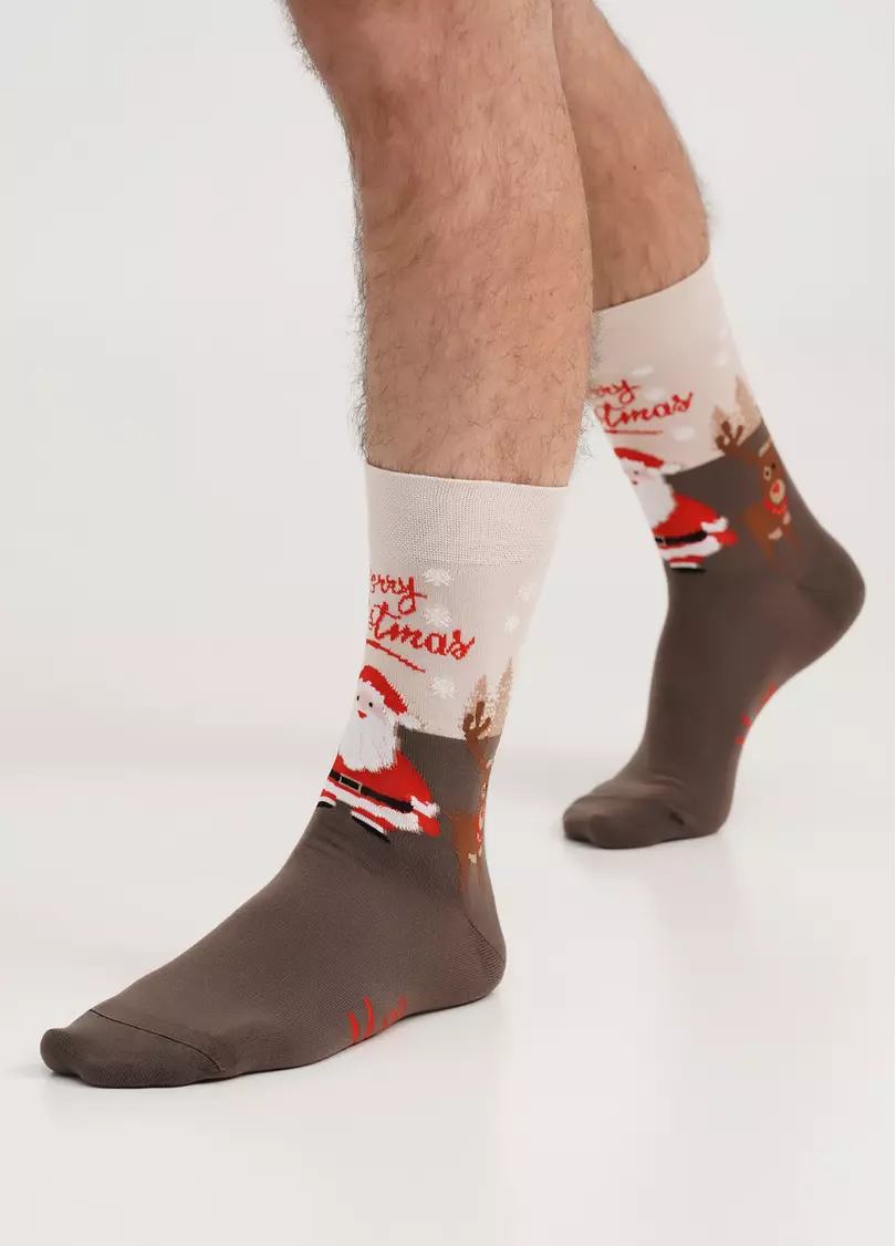 Чоловічі шкарпетки різдвяні MS3 NEW YEAR 2306 haze (коричневий)