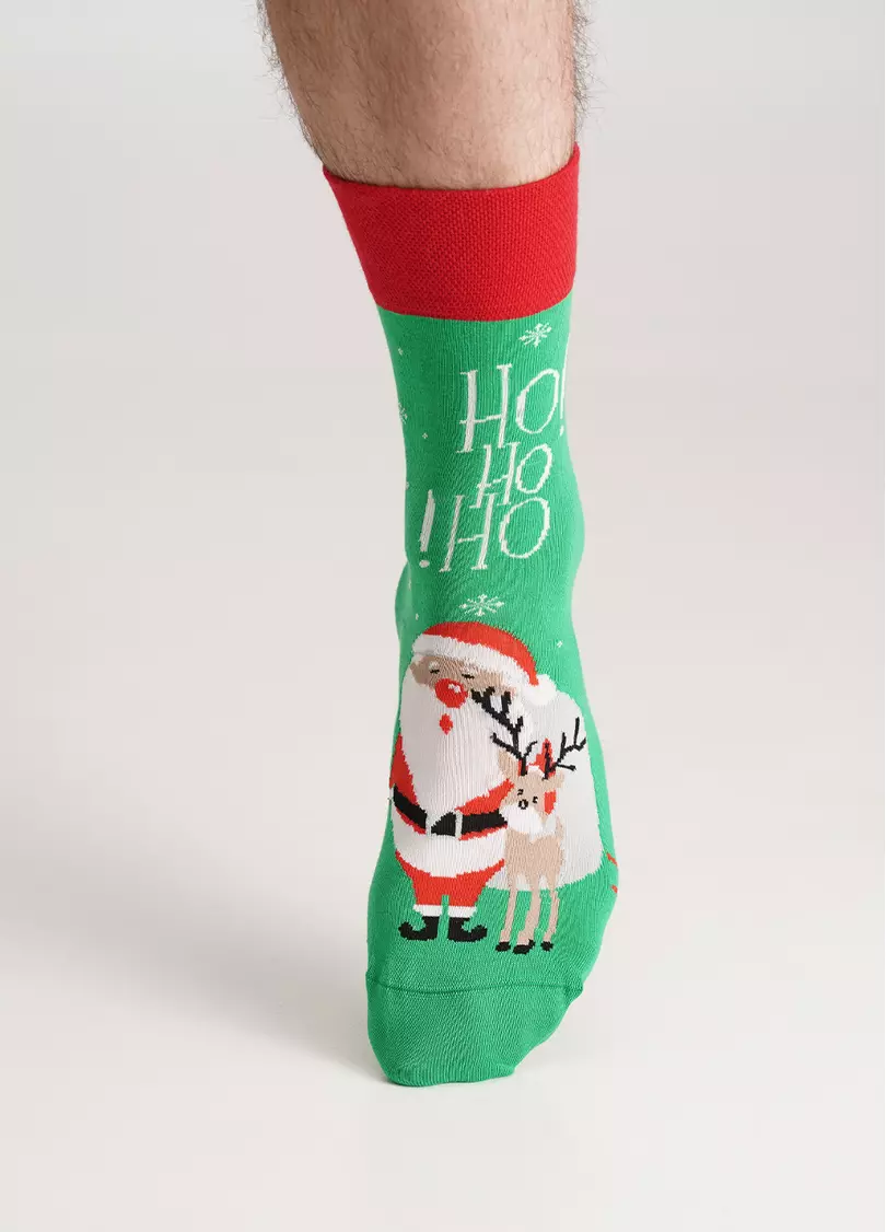 Чоловічі шкарпетки з Санта Клаусом та оленем MS3 NEW YEAR 2406 island green (зелений)