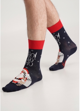 Чоловічі шкарпетки з Санта Клаусом та оленем MS3 NEW YEAR 2406 navy (синій)