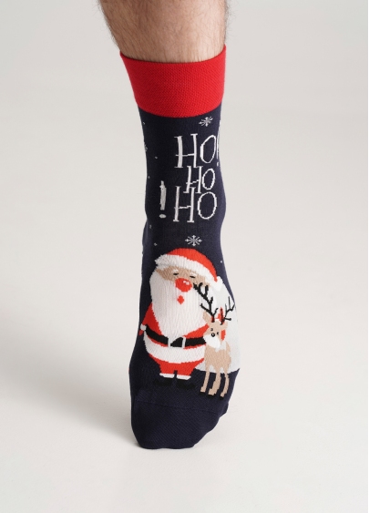 Мужские носки с Санта Клаусом и оленем MS3 NEW YEAR 2406 navy (синий)