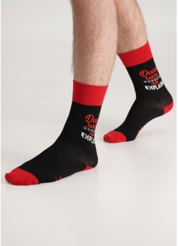 Чоловічі шкарпетки з Санта Клаусом та написом MS3 NEW YEAR 2407 black (чорний)