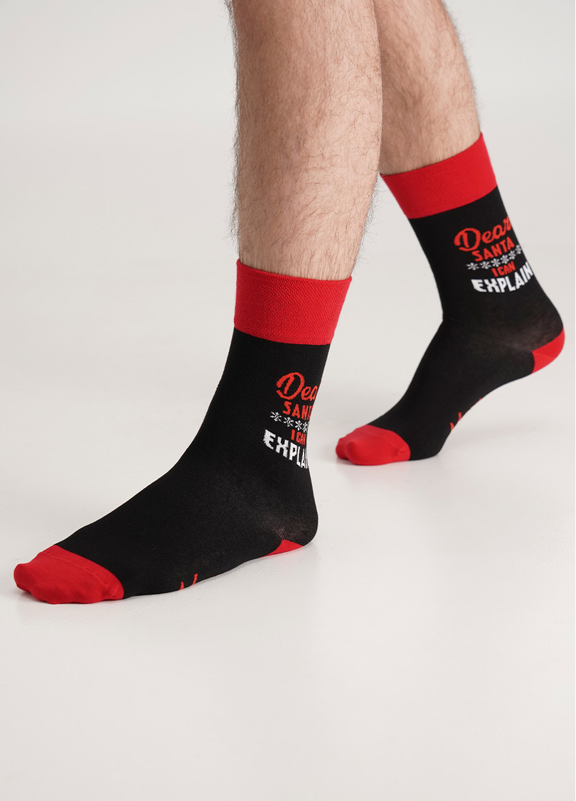Мужские носки с Санта Клаусом и надписью MS3 NEW YEAR 2407 black (черный)