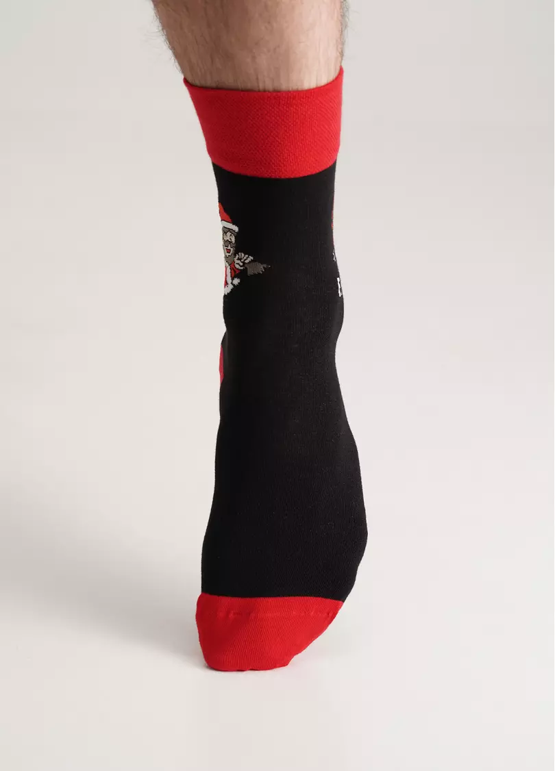 Чоловічі шкарпетки з Санта Клаусом та написом MS3 NEW YEAR 2407 black (чорний)