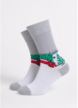 Чоловічі новорічні шкарпетки MS3 NEW YEAR 2602 silver (сірий) Чоловічі новорічні шкарпетки MS3 NEW YEAR 2602 silver (сірий)