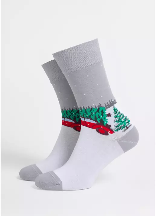 Чоловічі новорічні шкарпетки MS3 NEW YEAR 2602 silver (сірий)