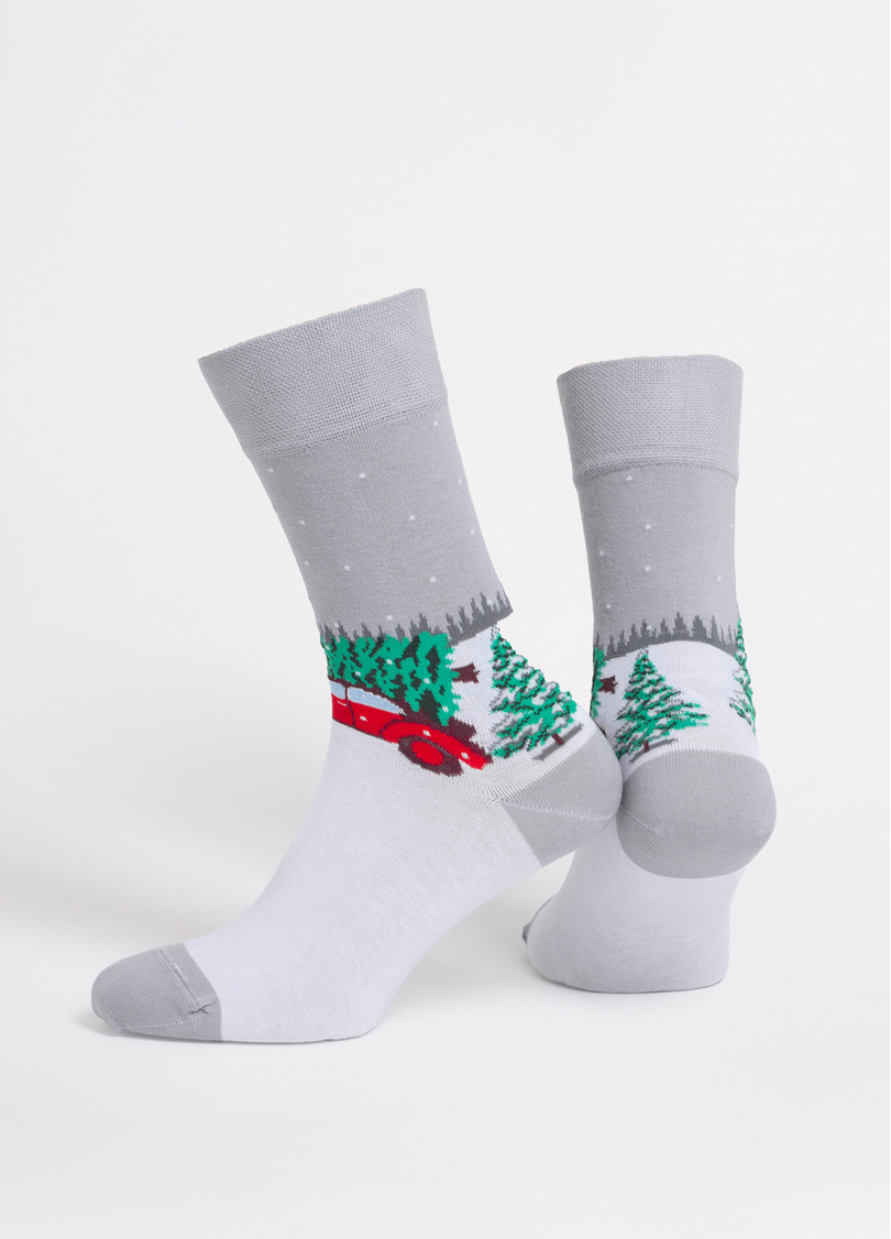 Чоловічі новорічні шкарпетки MS3 NEW YEAR 2602 silver (сірий)