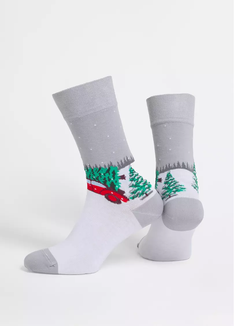 Чоловічі новорічні шкарпетки MS3 NEW YEAR 2602 silver (сірий)