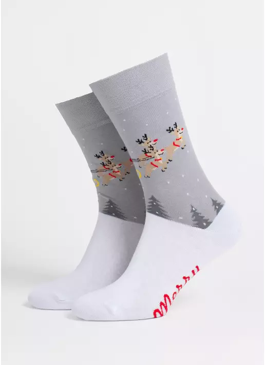 Мужские носки новогодние MS3 NEW YEAR 2606 white/silver (белый/серый)