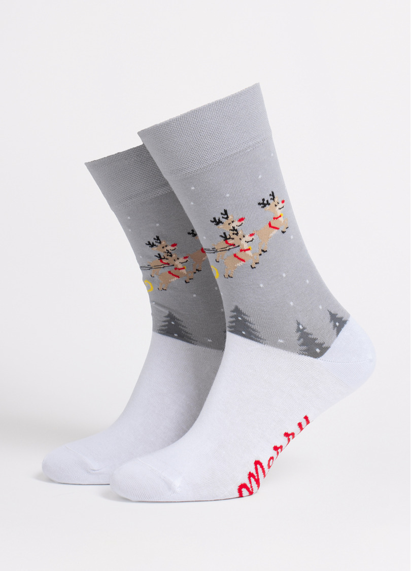 Мужские носки новогодние MS3 NEW YEAR 2606 white/silver (белый/серый)