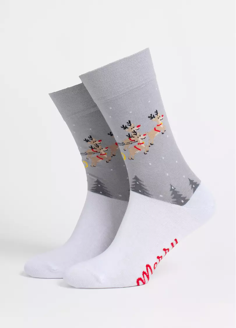 Чоловічі шкарпетки новорічні MS3 NEW YEAR 2606 white/silver (білий/сірий)