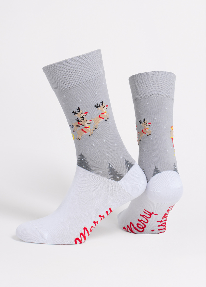 Мужские носки новогодние MS3 NEW YEAR 2606 white/silver (белый/серый)