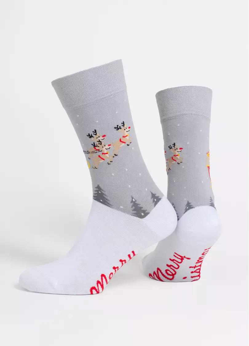 Чоловічі шкарпетки новорічні MS3 NEW YEAR 2606 white/silver (білий/сірий)