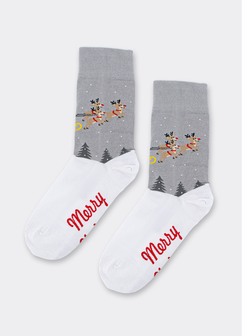 Мужские носки новогодние MS3 NEW YEAR 2606 white/silver (белый/серый)