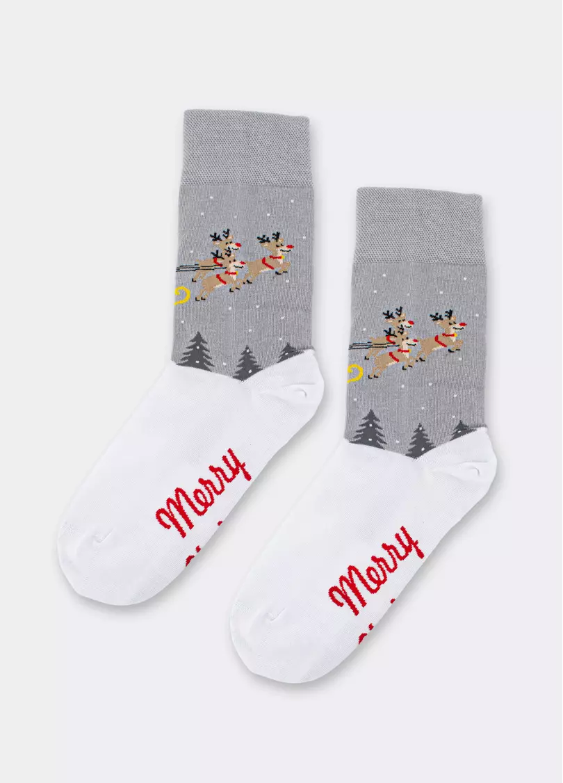 Чоловічі шкарпетки новорічні MS3 NEW YEAR 2606 white/silver (білий/сірий)